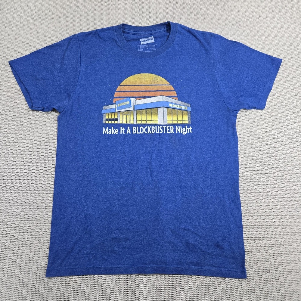 Blockbuster Make It A Blockbuster Night Shirt Mens Medium Blue Graphic Tee Retro